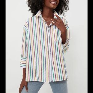 Tuckernuck Pomander Place Rainbow Striped Adair Boyfriend Shirt
